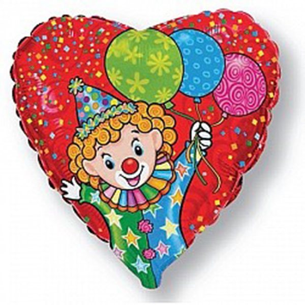 Шар сердце с рисунком, клоун с шарами, 46см